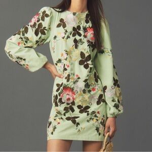 Anthropologie Let Me Be Long Sleeve Embroidered Mini Dress